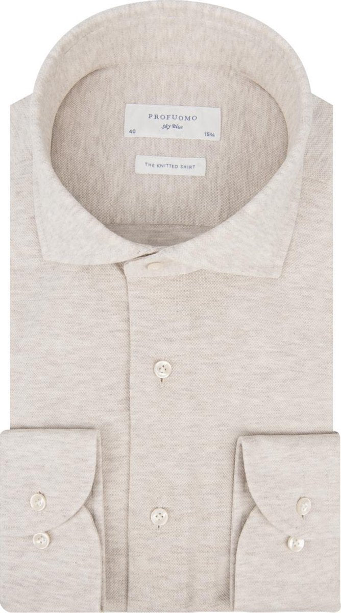 Overhemd Profuomo beige gemeleerd Slim Fit