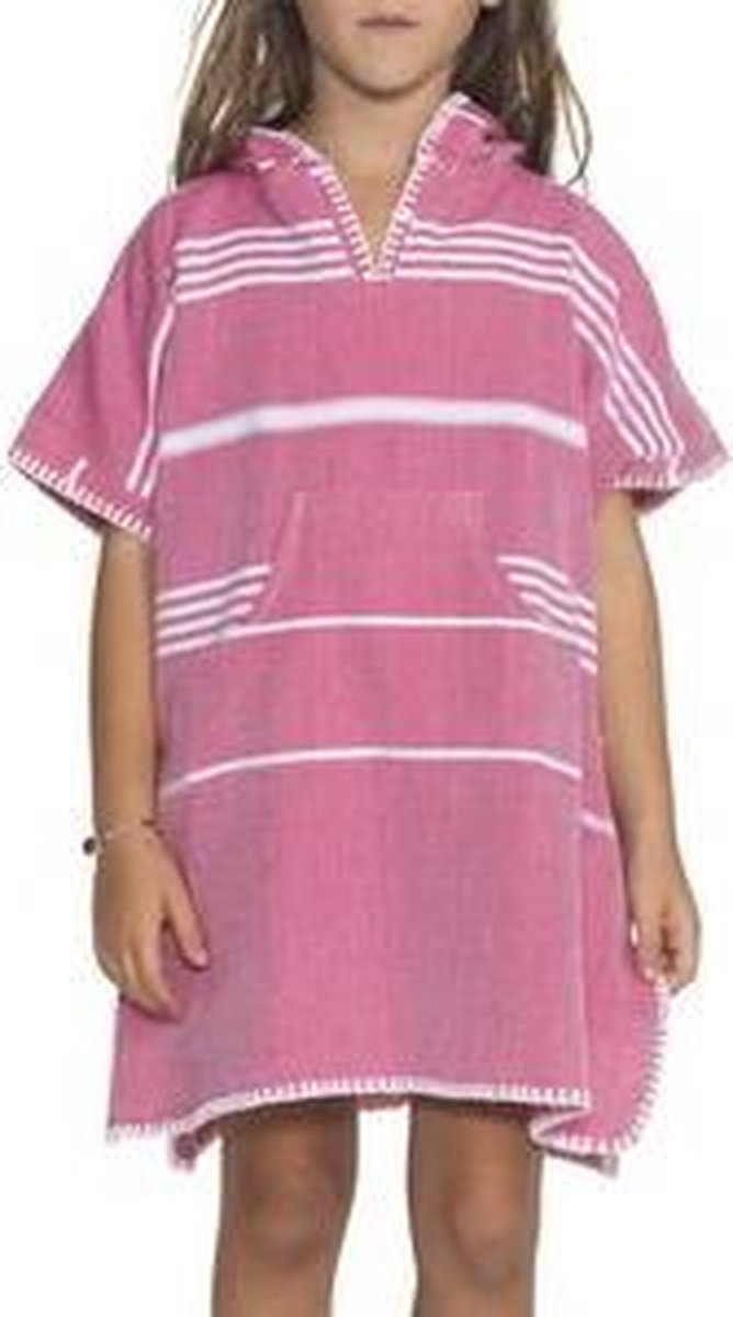 Kids Zwemponcho Leyla Fuchsia - Leeftijd 2-3 jaar - jongens/meisjes/unisex pasvorm - poncho handdoek voor kinderen met capuchon - zwemponcho - badcape