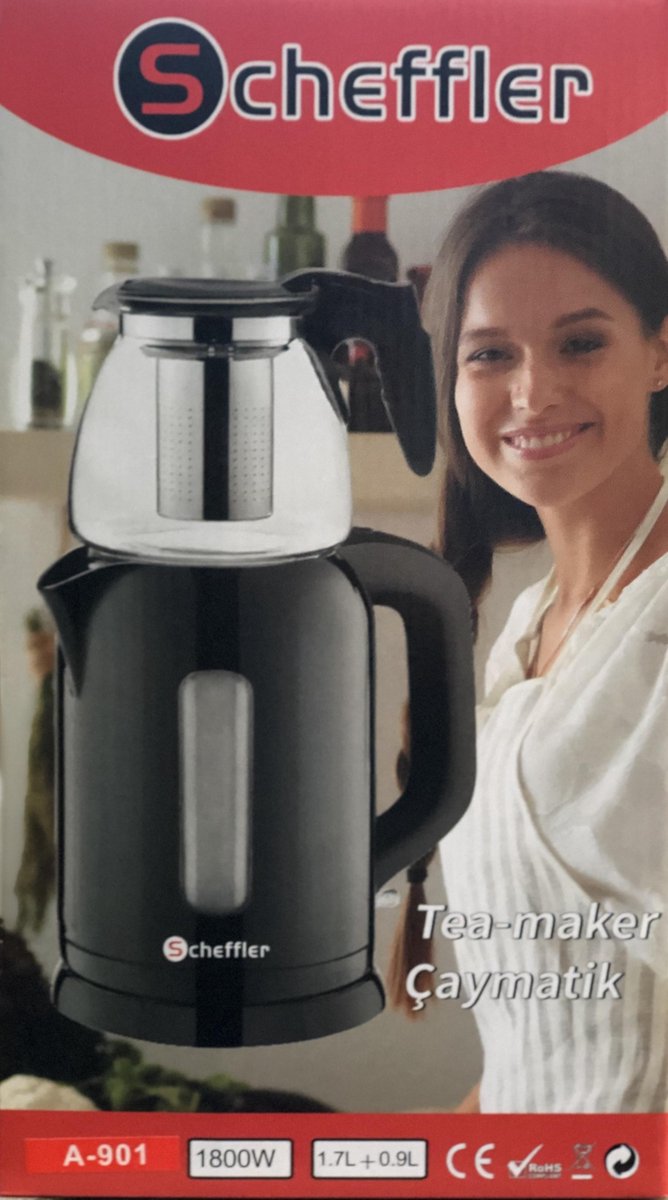 Scheffler | Theemaker | Turkse theepot | Theekoker | Waterkoker | 100% BPA-vrij | 1800 Watt | Thee