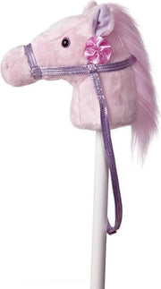 Pluche stokpaardje roze pony met geluid 94 cm