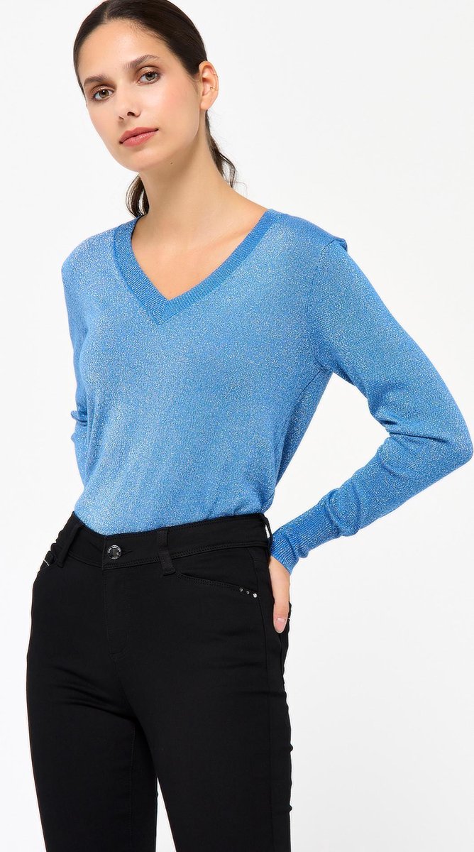 Gebreide trui met V-hals en lurex - Blauw