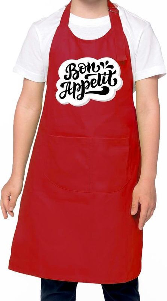 Bon appetit keukenschort rood voor kinderen - kinderschorten / schort kind
