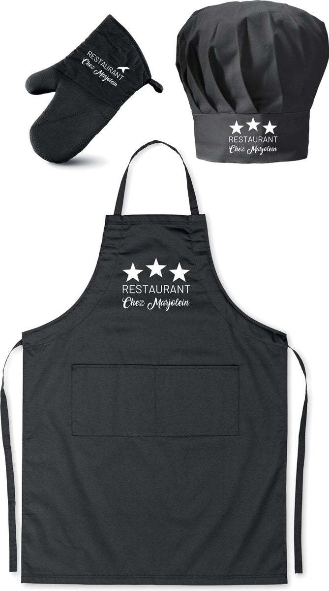mijncadeautje - Cadeauset - Schort / koksmuts / ovenwant - *** restaurant - met voornaam