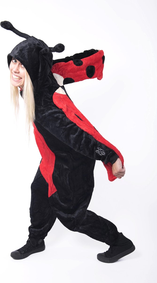 KIMU Onesie lieveheersbeestje kinder pak - maat 146-152 - lovebug stippen kostuum kever jumpsuit pyjama