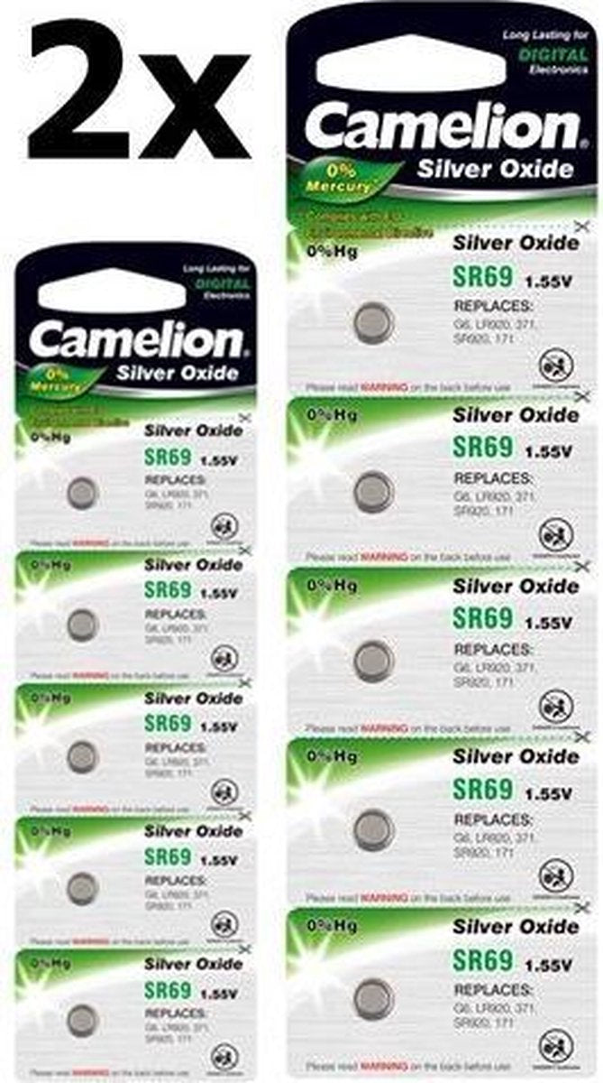 10 Stuks (2 Blister a 5st) Camelion SR69W/371 1.55V knoopcel batterij