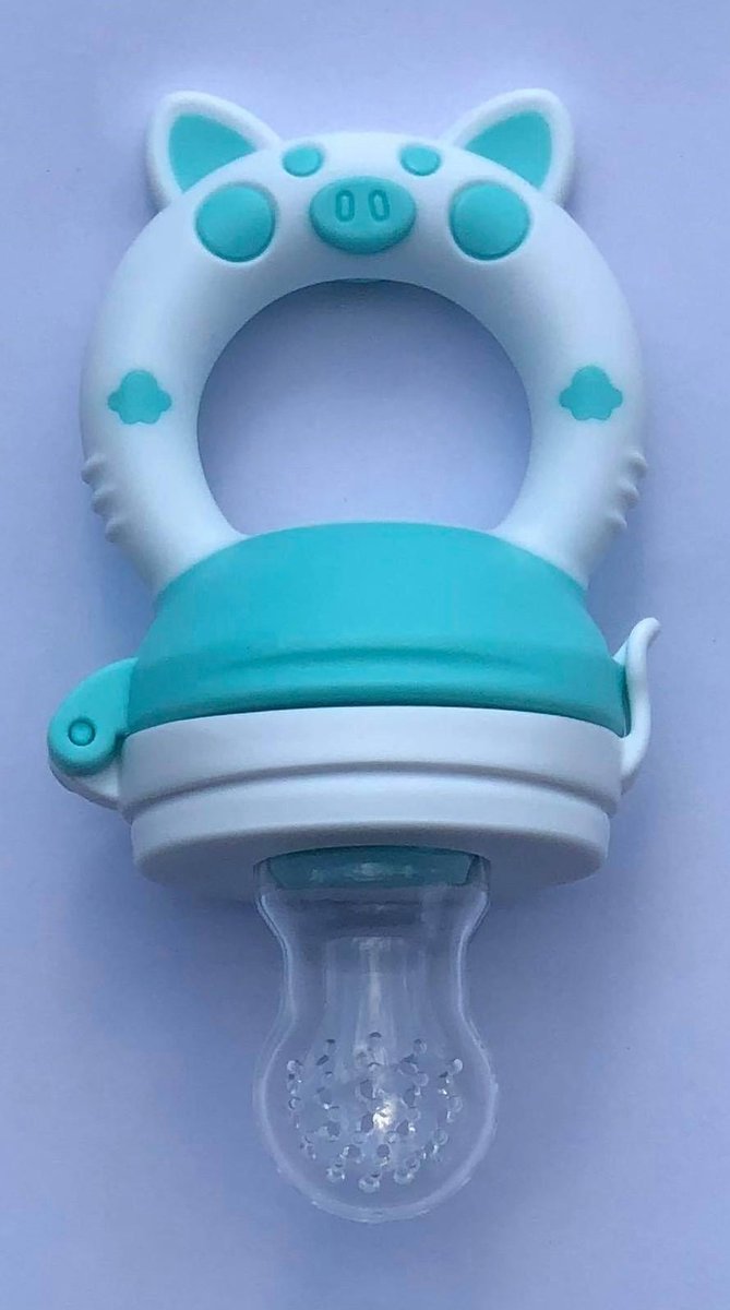 Baby fruitspeen Bijtring Speen Sabbelzakje Voeding Blauw Baby Kraamcadeau Babyshower cadeau Dierdesign