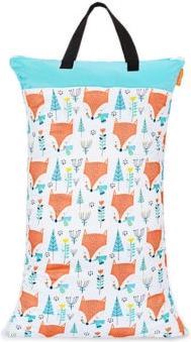 Wetbag XL – vosjes | 70cm x 40cm | 2 vakken voor droge en natte spullen