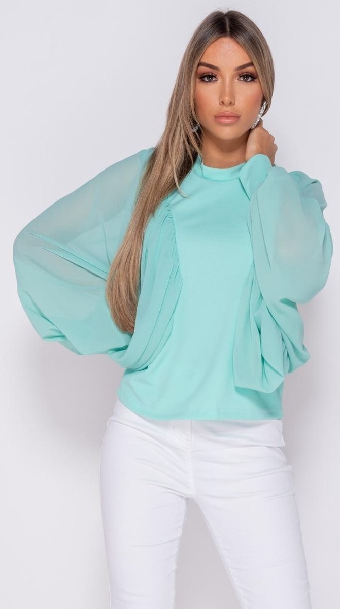 PARISIAN Batwing Chiffon Sleeve High Neck Blouse - Dames - Groen