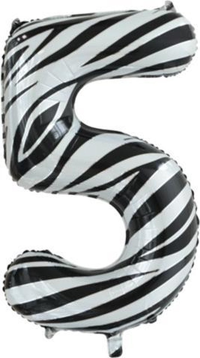 Folie ballon cijfer 5 met zebra print 86 cm