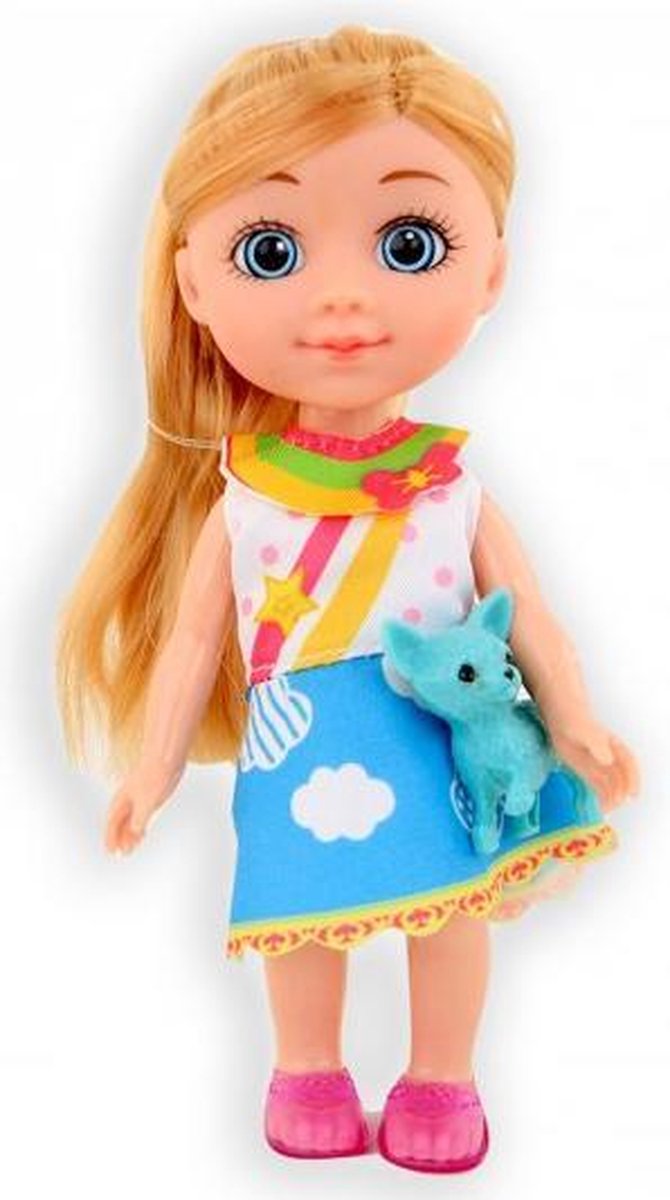 Pop little lily 16 cm met hond (Licht Blauw Rok)