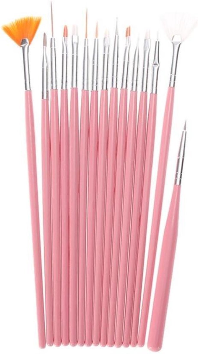 Acryl nagel penselen - Set van 15 - Roze - Nail art penselen - Acryl penselen - Acryl nagels