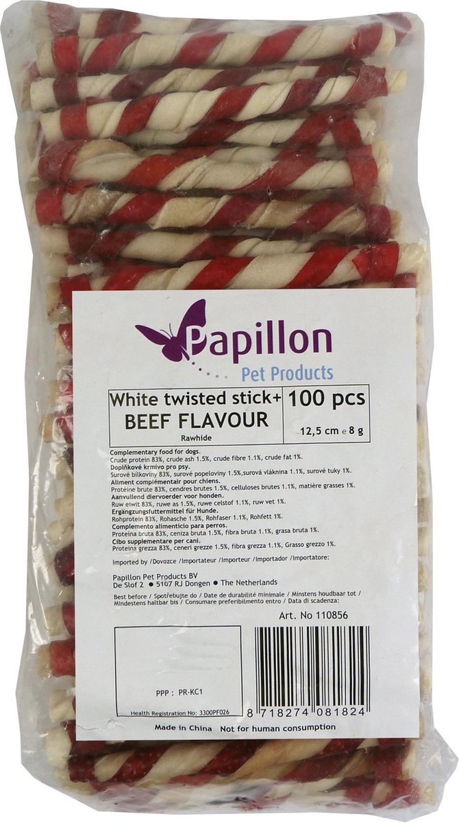 Rolsticks wit runderhuid  met beef smaak 100st 12½ cm