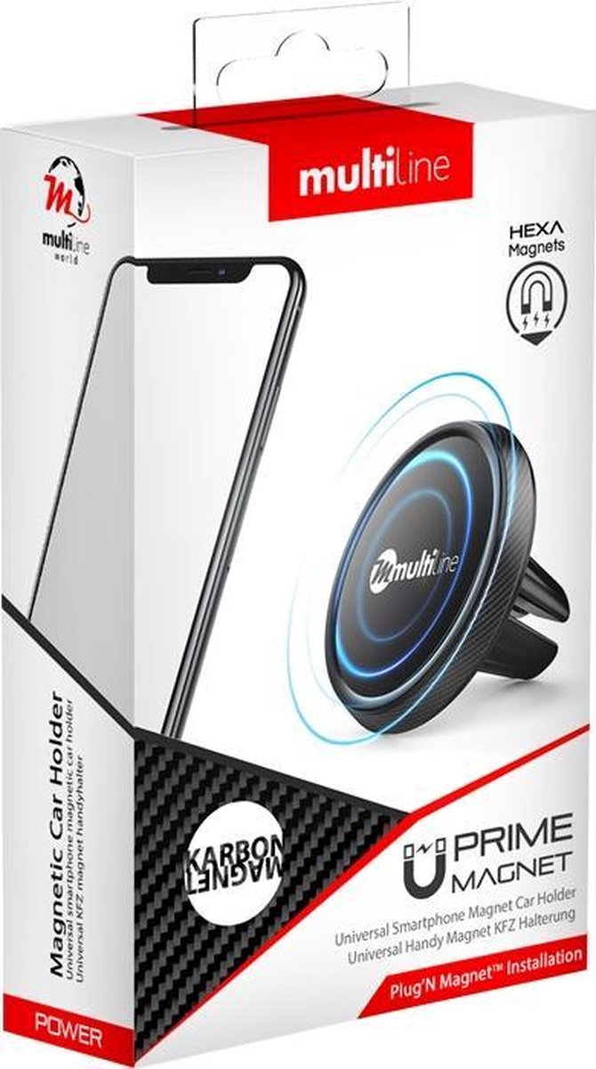 Multiline Prime Magnetische Telefoon Houder voor Auto - Karbon Zwart