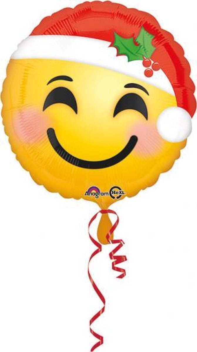 Standard Santa Hat Emoji Foil Ballloon round S40 packed 43cm