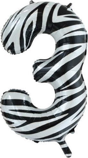 Folie ballon cijfer 3 met zebra print 86 cm