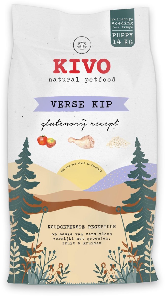 Kivo Petfood glutenvrije puppy brokken - Verse kip Puppy - 14 kg - met vers vlees