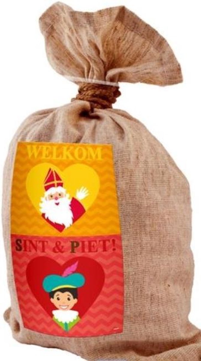 Jute zak welkom sint en piet | medium
