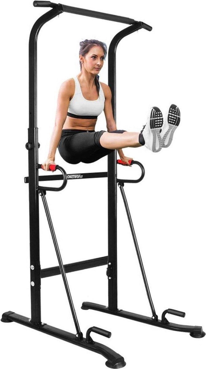 OneTwoFit Pull Up Station - Fitness station - Zonder gewichten - Pull Up Bar - Dip Bars - Dip Station - Push Up Grip - Verstelbaar -