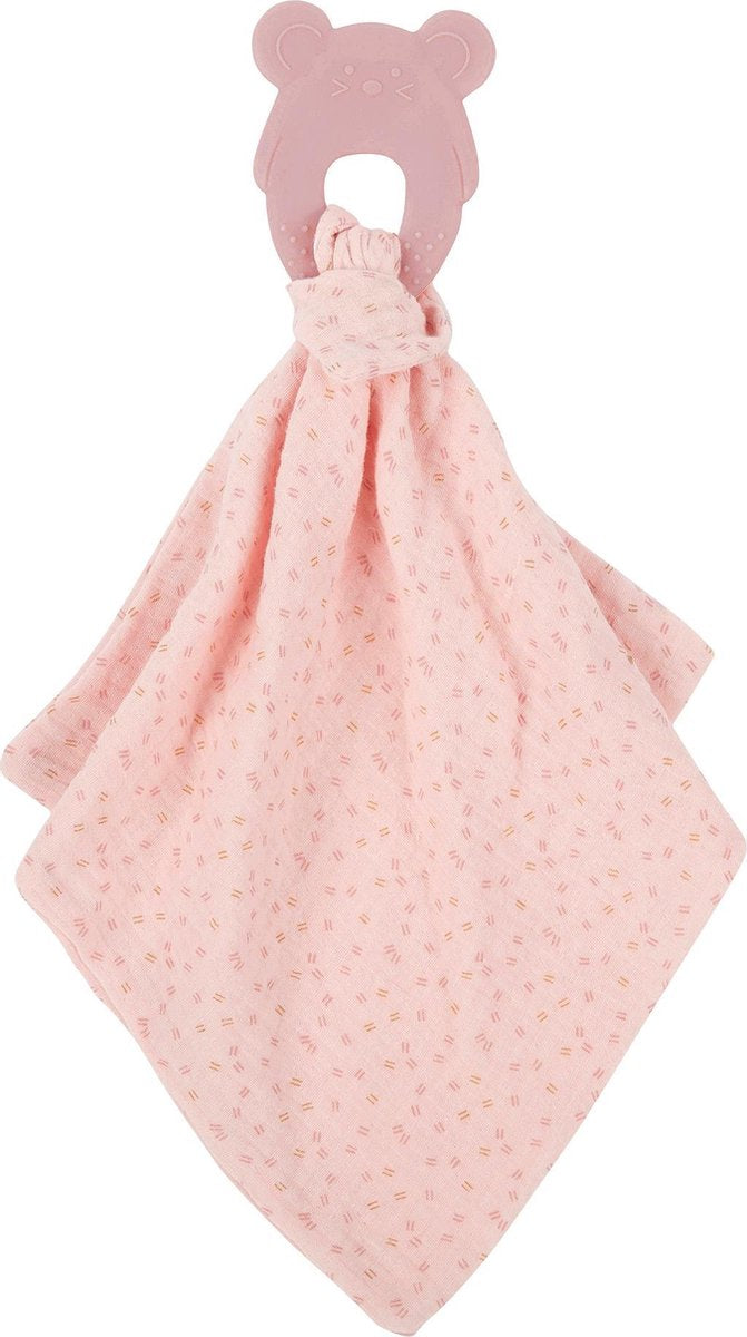 Nattou Knuffeldoekje met Siliconen Bijtring - Muis - BPA-vrij - 38 x 33 cm - Roze