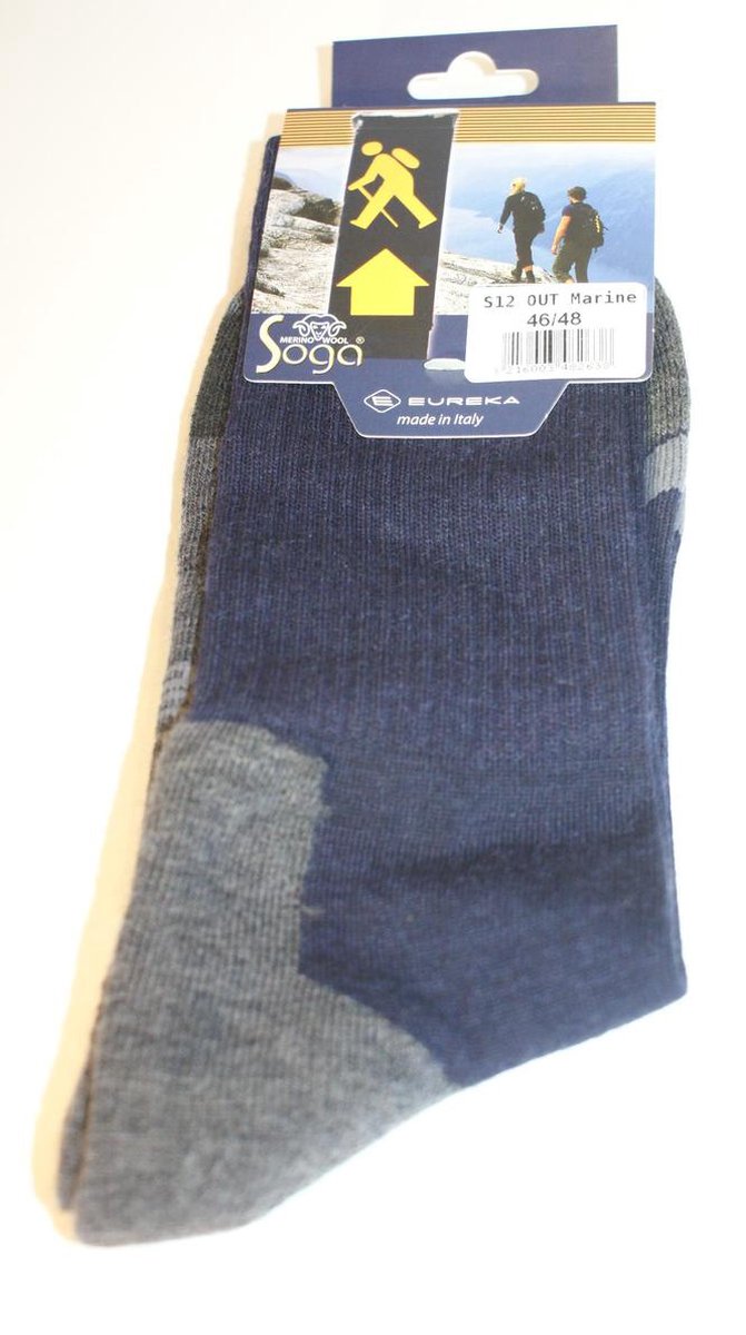 Merino wollen WERK/WANDELsok - versterkte hiel en teen - blauw/grijs - 39/42