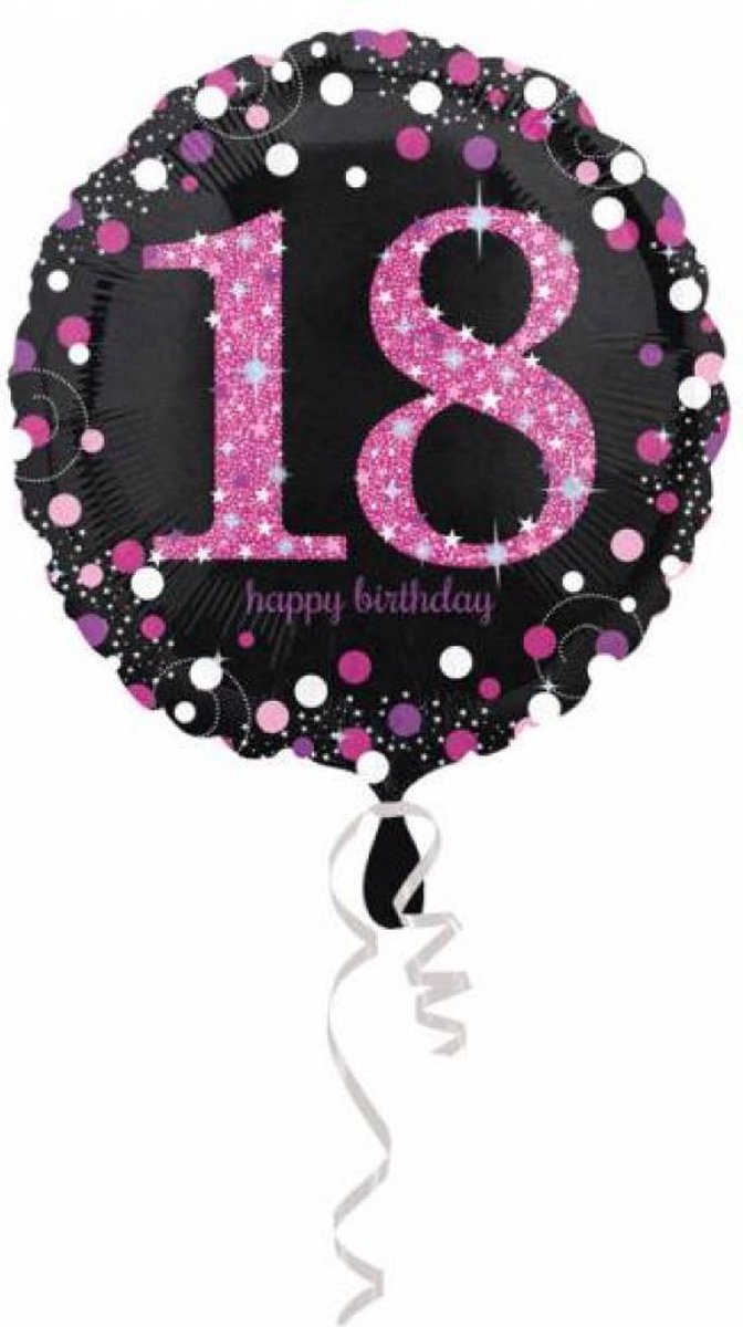 Helium Ballon 18 Jaar Roze 43cm leeg