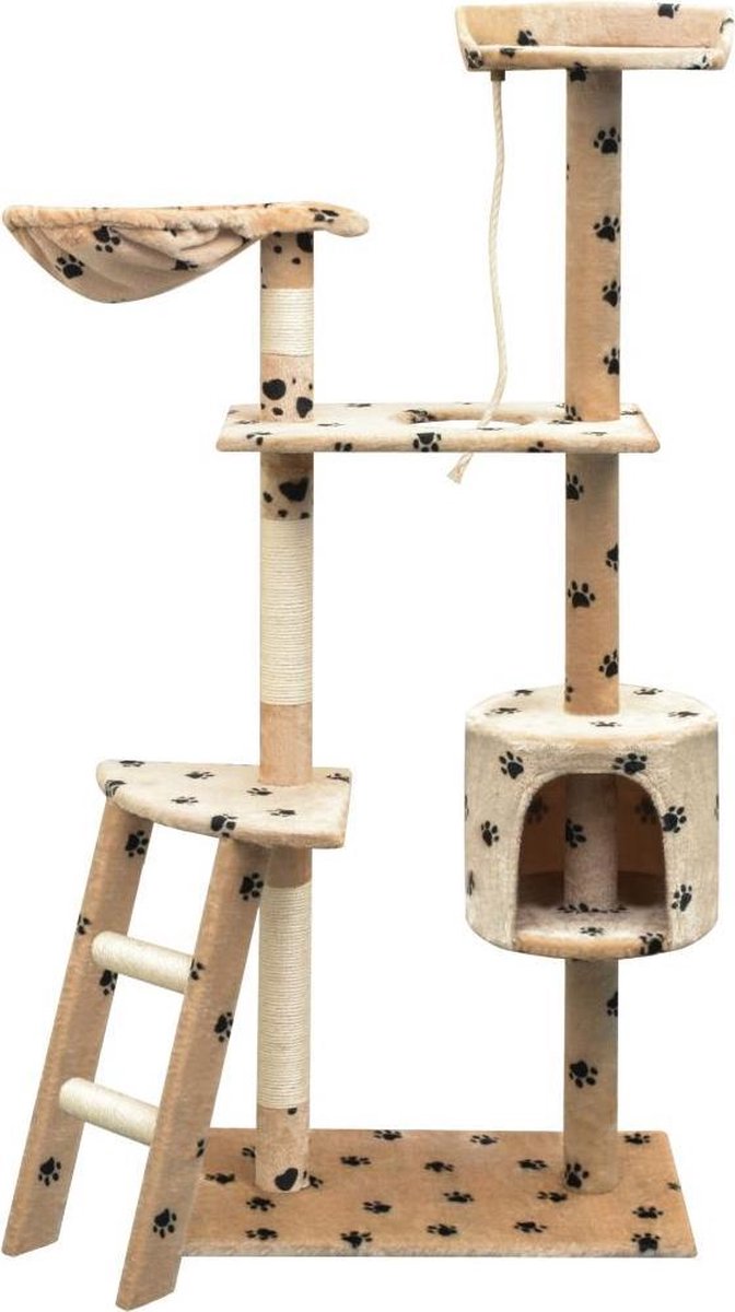 Kattenkrabpaal met sisal krabpalen 150 cm pootafdrukken beige