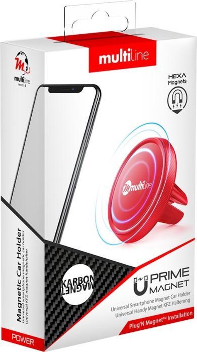 Multiline Prime Magnetische Telefoon Houder voor Auto - Karbon Rood