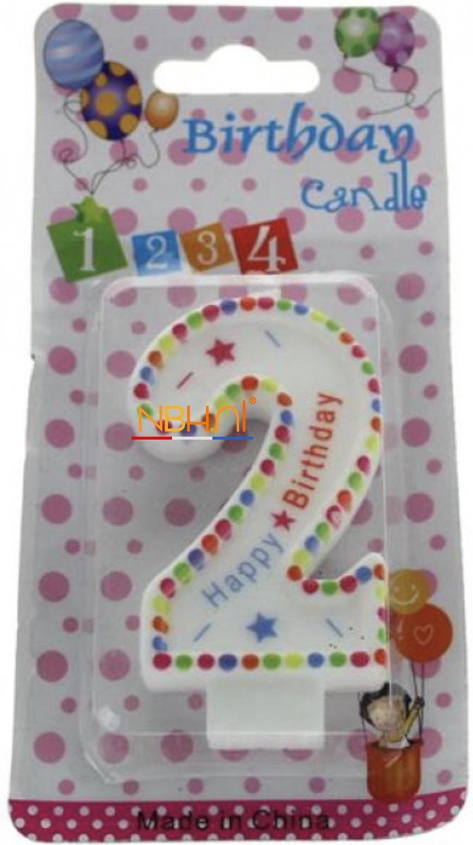Taartkaars - cijfer 2 - Dots and stars  - Verjaardags kaars