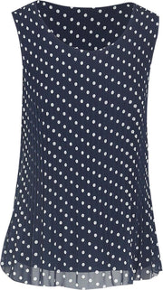 Cassis - Top in plissévoile met stippen - Marineblauw