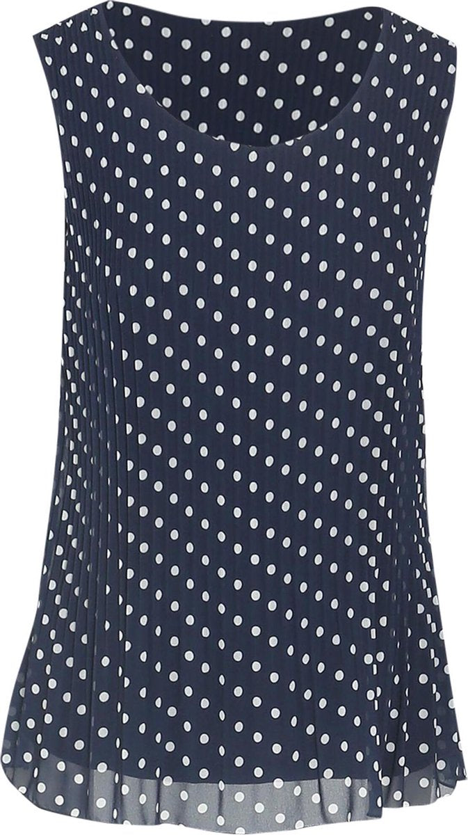 Cassis - Top in plissévoile met stippen - Marineblauw