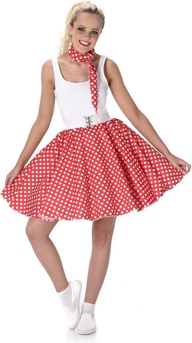 Partychimp Verkleedrok Polka-dot Dames Polyester Rood Mt Xl