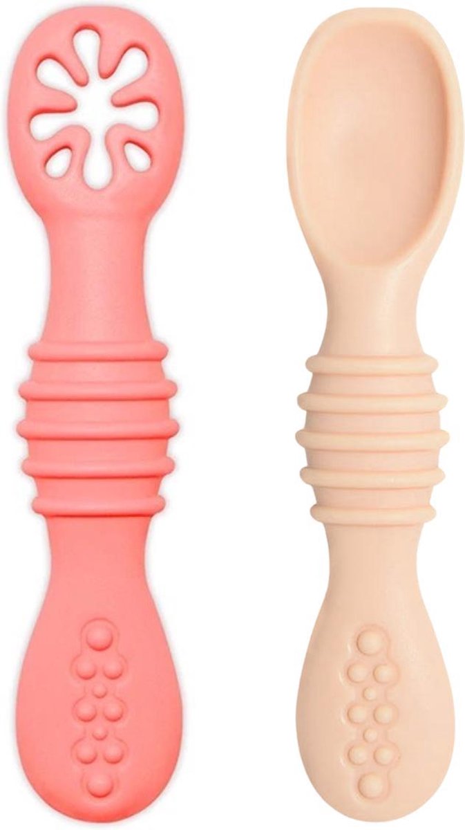 Siliconen Babylepels - Bijtring - Kinderbestek - Roze/Beige