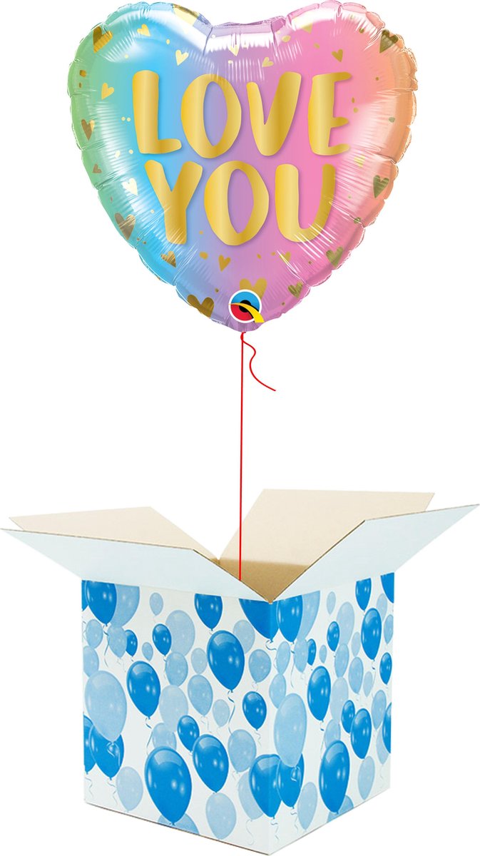 Helium Ballon Hart gevuld met helium - Valentijnsdag - Cadeauverpakking - Love You Ombré - Hartjes Folieballon - Helium ballonnen Valentijnsdag