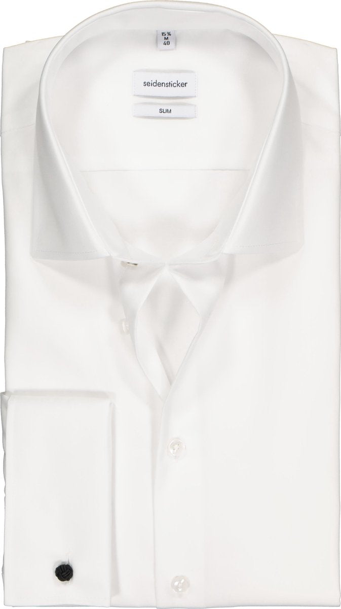 Seidensticker slim fit overhemd - dubbele manchet - wit - Strijkvrij - Boordmaat: 38