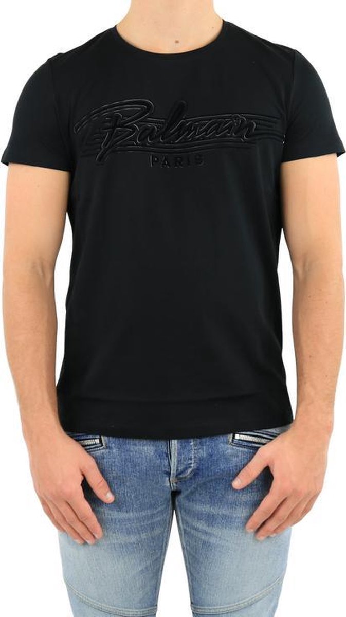 Balmain Bi-Color Flock T-Shirt Heren  maat M Zwart