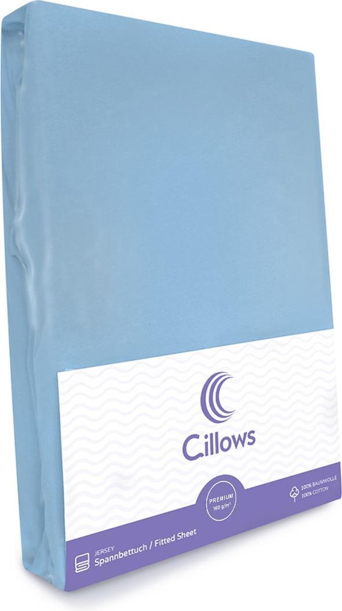 Cillows Premium Jersey Hoeslaken voor Kinderen - 70x150 cm - (tot 20 cm hoogte) - Licht Blauw