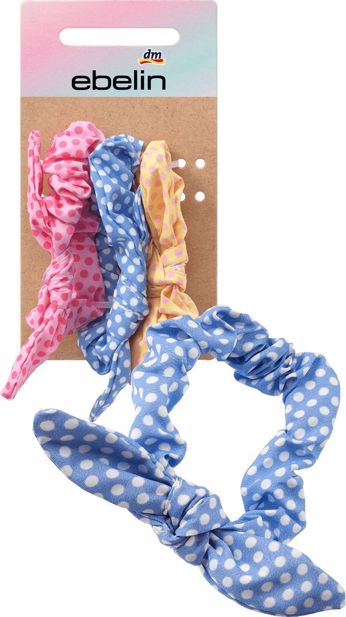 Ebelin Scrunchies - Haarbandjes roze/blauw/geel (3 Stuks)