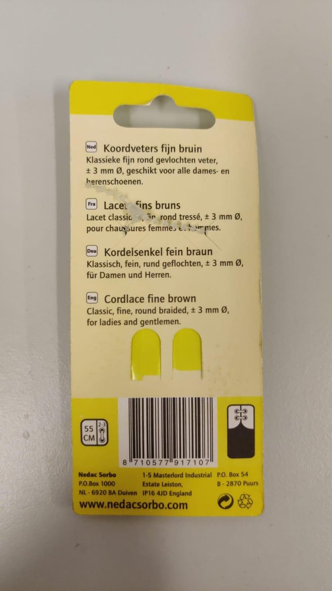 Sorbo Bruine veters 55cm - schoenveters rond Bruin - 1 paar - koordveters - universeel - voor alle dames en herenschoenen - 2-3 gaatjes