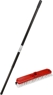 Kunststof schrobborstel/schrobber met trekker rood inclusief metalen telescoopsteel zwart 130 cm - Badkamer schoonmaak borstels
