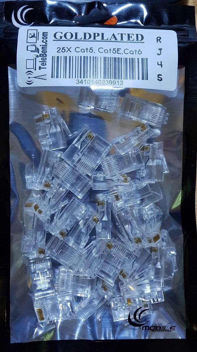 TeleBeni 25X CAT5 CAT5e CAT6 Goldplated  RJ45 krimpconnector