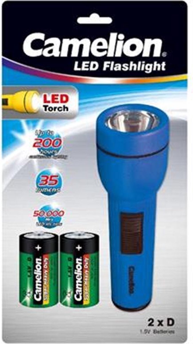 Camelion zaklamp inclusief 2x D R20 batterijen - Blauw