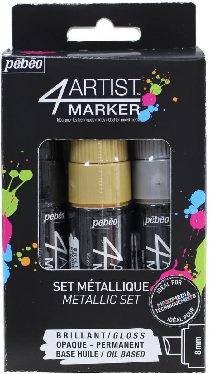 Pebeo - 4Artist Markers 8.0mm - Metallic Kleuren - set 3 stuks