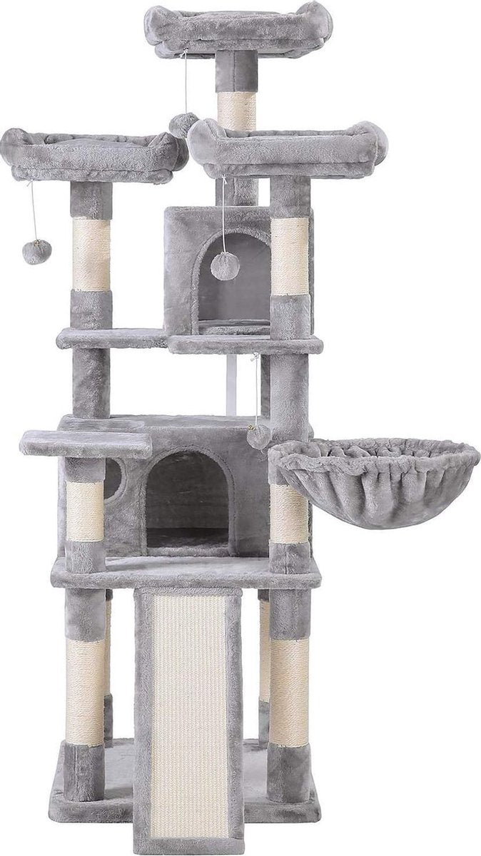 Nancy's XL Krabpaal voor katten - Kattenboom - 3 platforms - Grijs - 55 x 55 x 172 cm