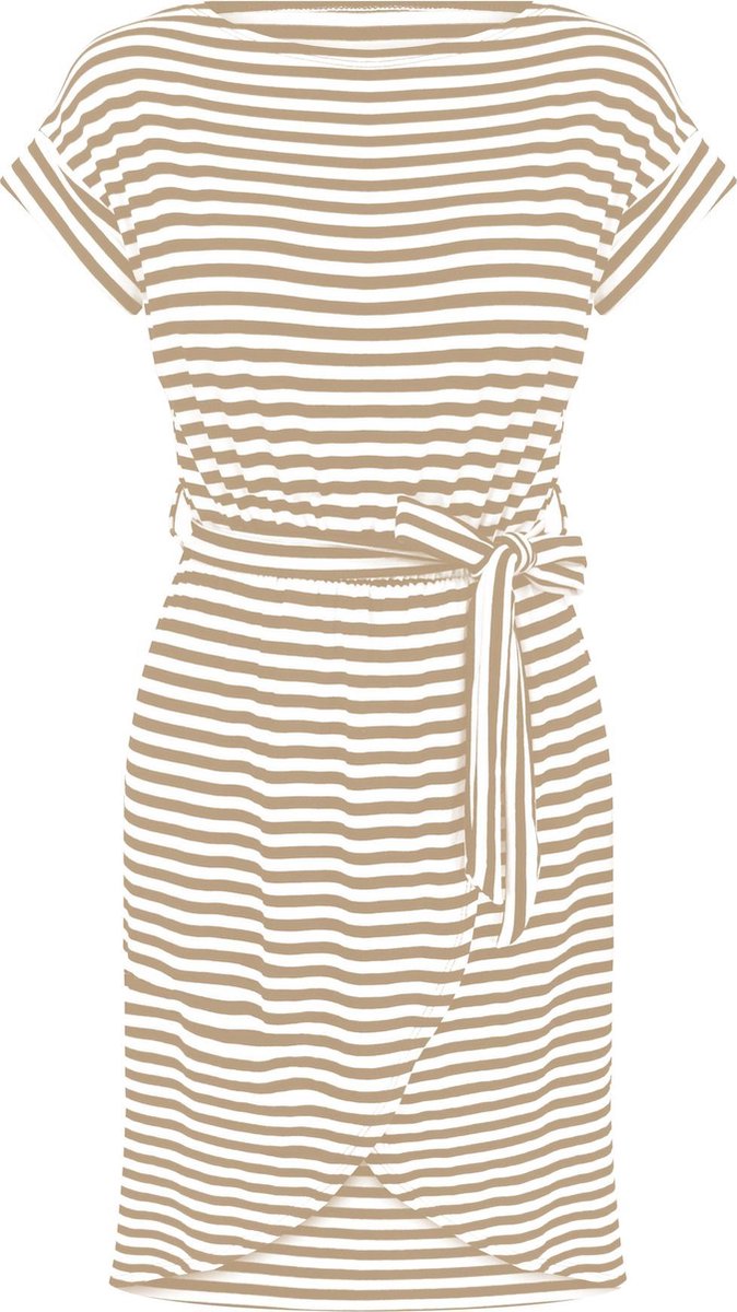 Streep Overslag Jurk Beige