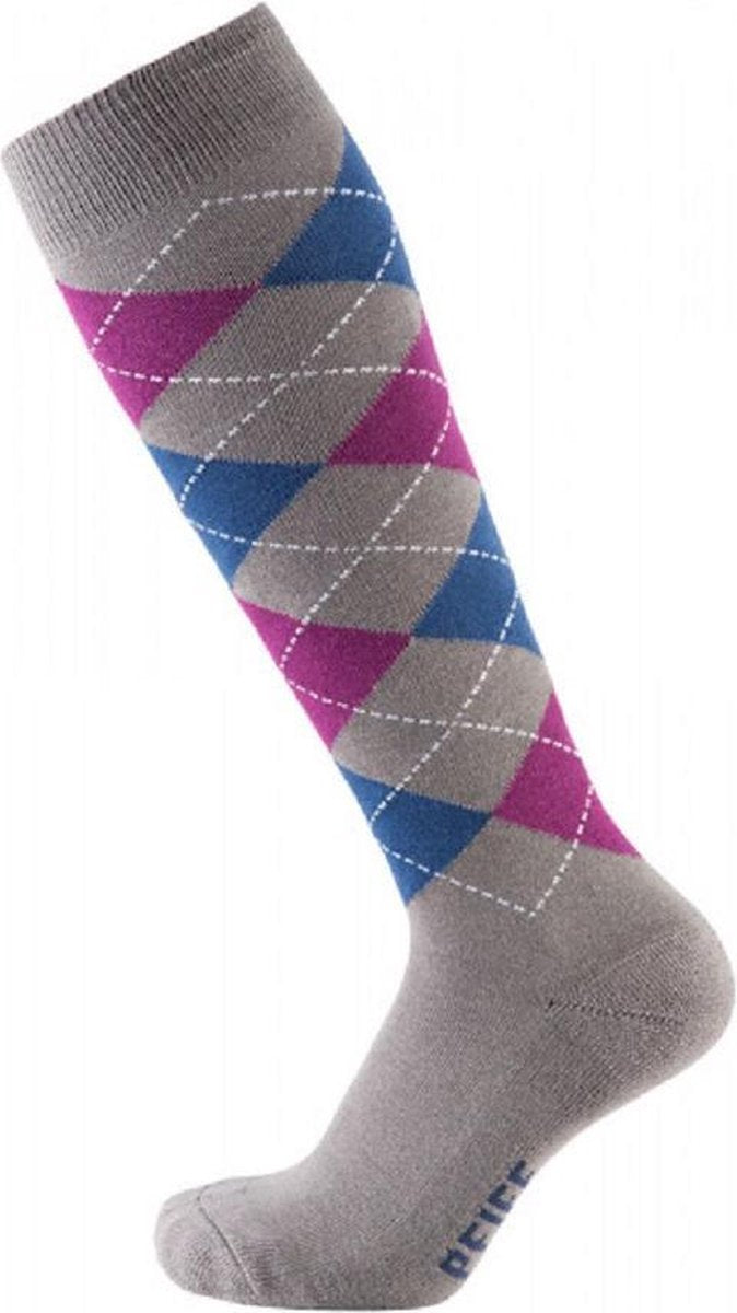 Pfiff sokken - Ruitersokken Grijs - Blauw - Paars - Sportsokken - Paardrijden - Unisex sokken - Kniesokken - Maat 37-39
