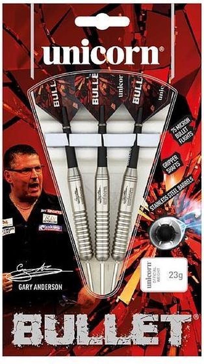 Unicorn Gary Anderson Bullet Dartpijlen Steeltip 22g Staal Rood