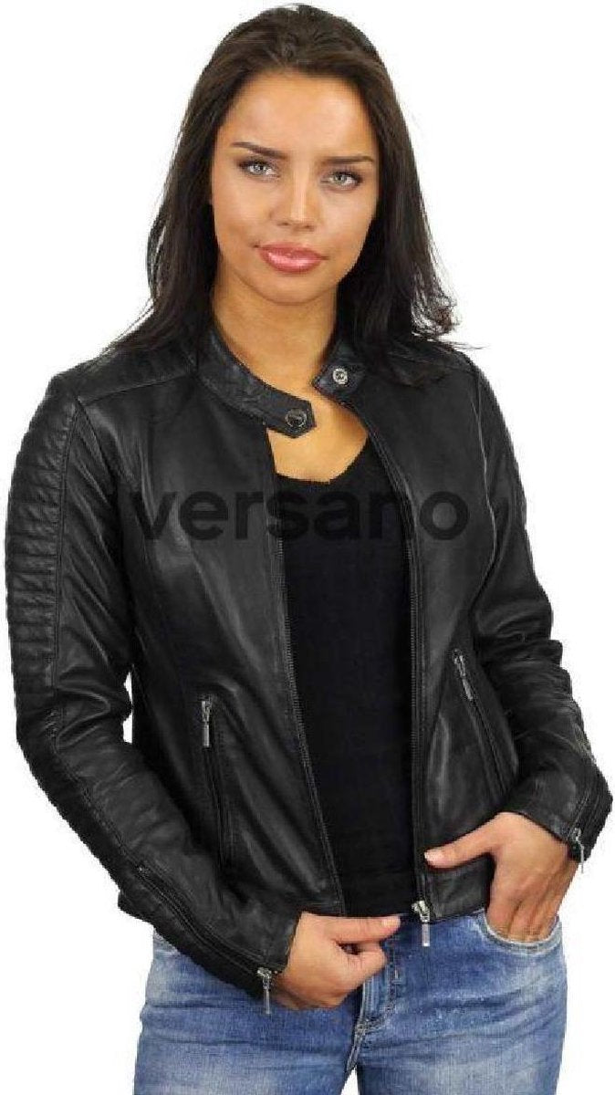 Versano Atlanta Leren Dames Bikerjack Dames Jas L - Zwart