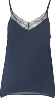 Cassis - Top met kantdetail - Marineblauw
