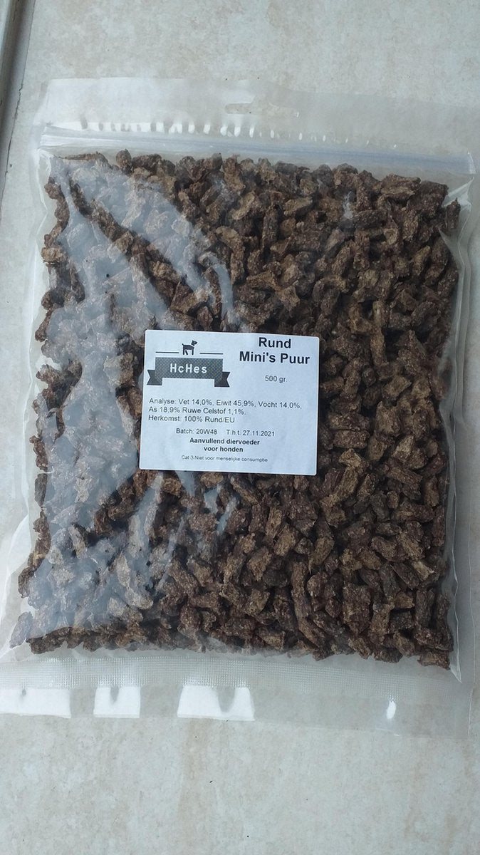 Rund vleestrainer mini 500 gram - trainingssnack - voor de hond - 100% rund