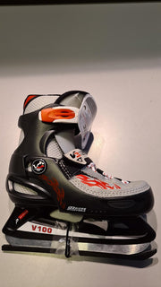 V3tec ijshockeyschaats verstelbaar 29/32 zwart/grijs met rode vlammen